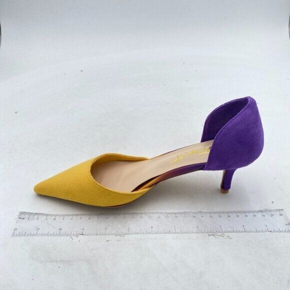 FOWT Women Closed Pointed Toe Kitten Heel Pumps Slip On Two Toned D'Orsay - Picture 2 of 8